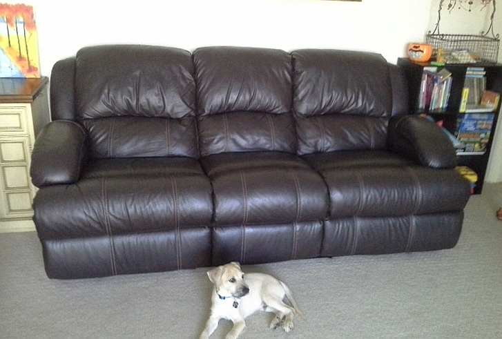 This brown leather couch is now repaired!