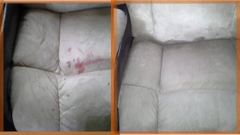 Nail polish spilled on gray plush chair