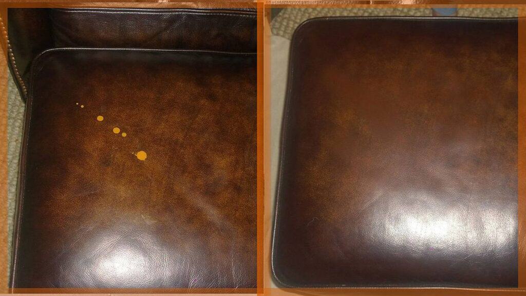 Paint Splatters on a Leather Couch Cushion » MasterTech Furniture Repair