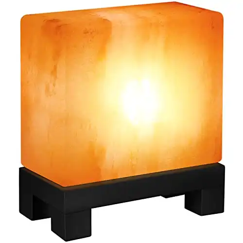 UMAID Himalayan Salt Lamp Rectangle, Salt Rock Lamp on Modern Wood Base, Night Light Bulb & Dimmable Cord, Natural Himalayan Pink Salt Lamp, Unique Home Decor, Zen Gifts, Spa & Meditation Acce...