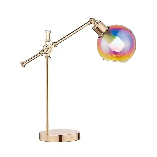 Table Lamps Swing Arm Desk Lamps with Iridescent Glass Shade and French Gold Finish Stylish Lighting Solution for Office, Bedside, Workbench,and Reading Illumination,Includes LED Bulb