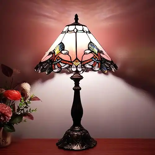 Tiffany Lamp Stained Glass Lamp 3 -Way Tiffany Style Antique Lamp Vintage Pink Baroque Style Bedside Table Light for Home Office (Included 3 Colors LED Bulb)