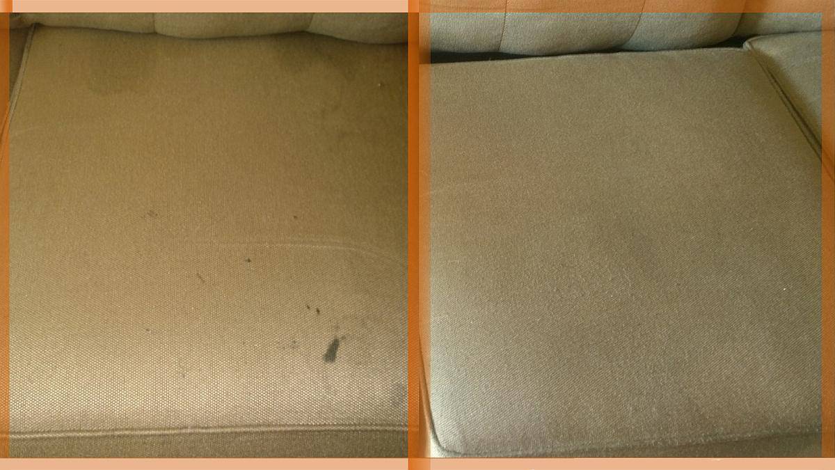 Black Grease on Light Tan Fabric Sofa