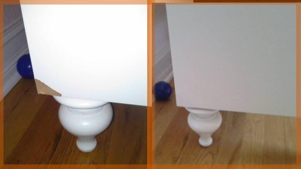 White Painted Dresser Corner Broken and Repaired